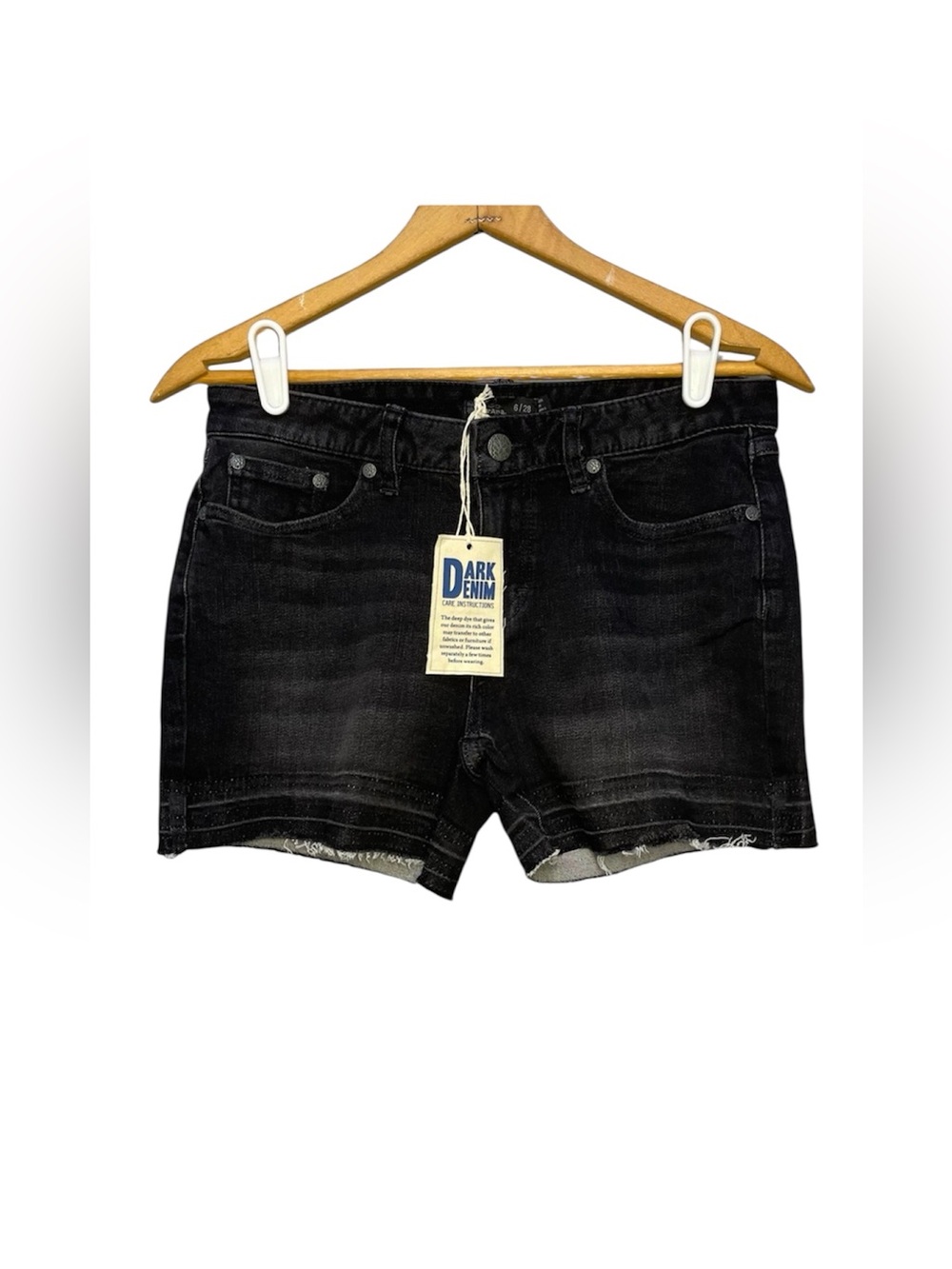 New Prana London Jean Denim Shorts  6 28 Raw Edge Hem Black Cut Off Shorts NWT